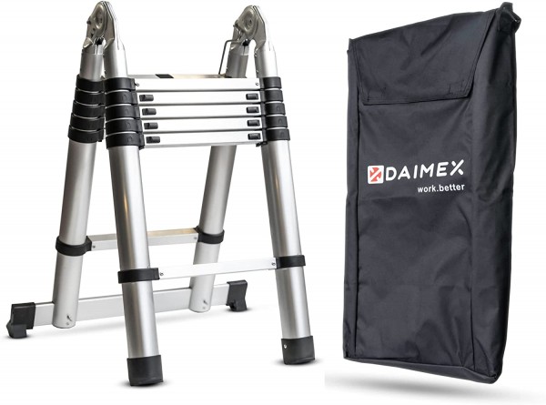 Echelle télescopique DAIMEX Charge maximale 150 kg à 3800 mm - Antidérapante Pliable en Aluminium